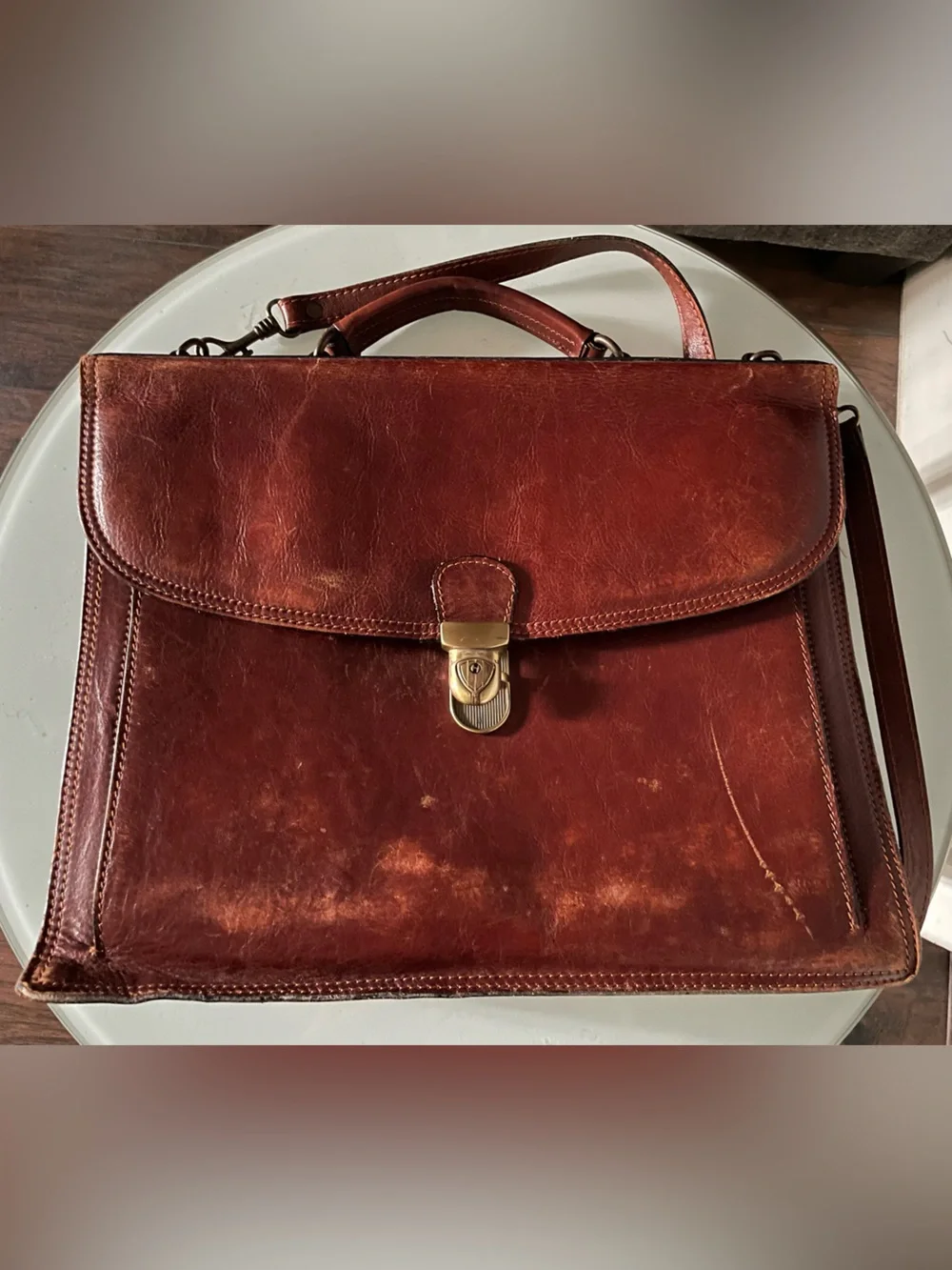 Classic Men's Italian, leather Leather Briefcase - Brown